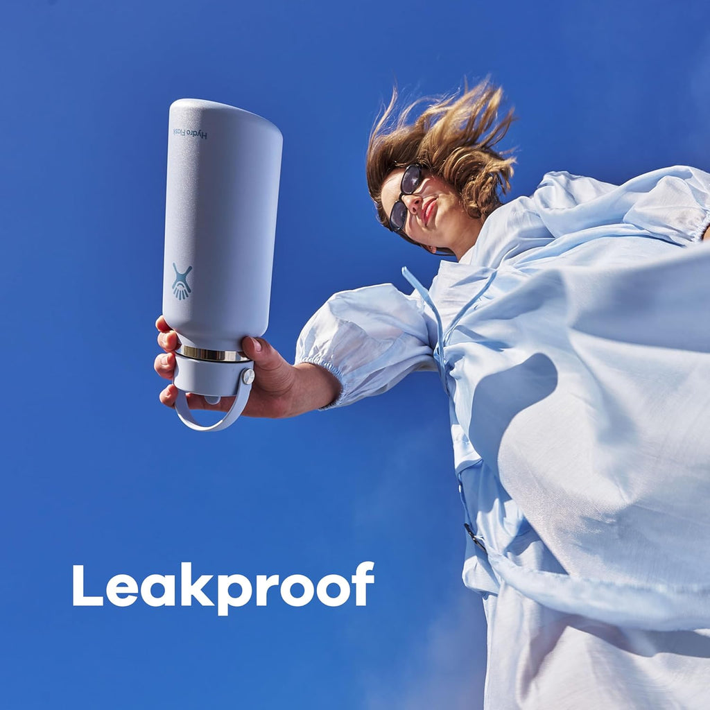 Hydro Flask Water Bottle - Insulated Stainless Steel - Wide Mouth Flex Straw Lid, Non Spill, Leakproof and Refillable in 64 Oz Tonal Agave