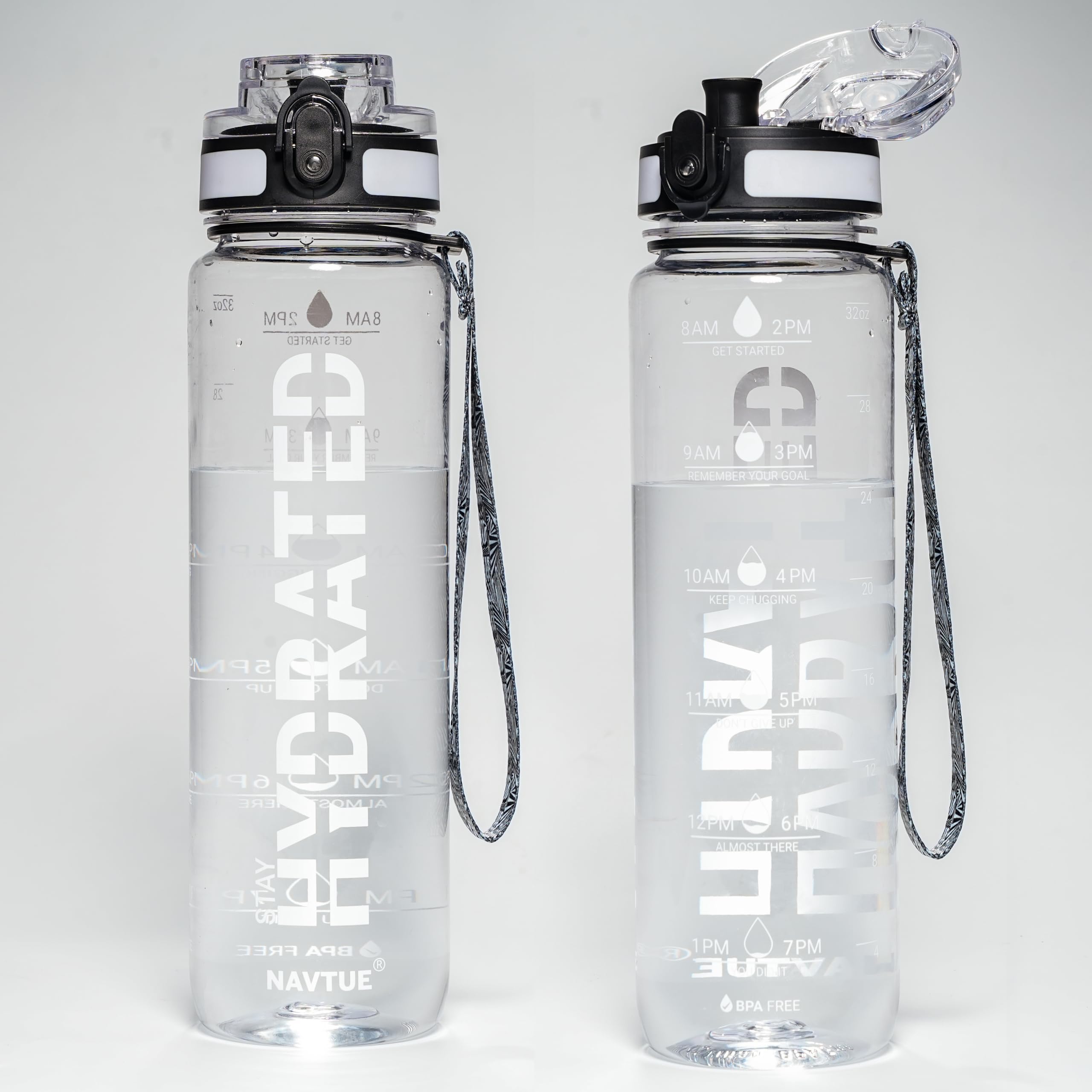 Water Bottle, 16.9 OZ Sports Water Bottles with Time Marker Wide Mouth, Motivational and Leakproof Drink Bottle, BPA Free Tritan with Carry Strap for Gym Fitness Outdoor(1 Bottle)