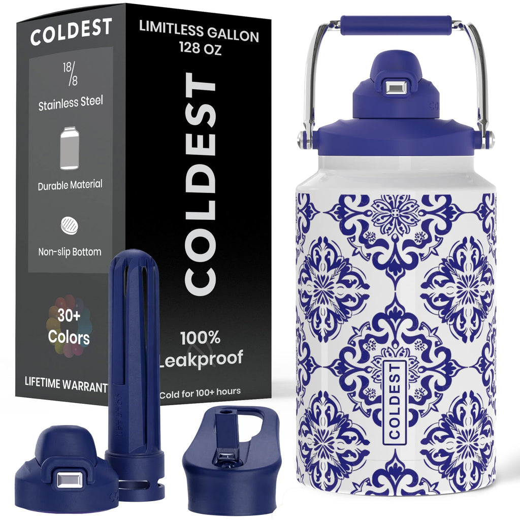Coldest 128 oz Tumbler with Handle and Straw - 100% Spill Proof Tumbler with Straw (3 Lids) - Stainless Steel Insulated Leakproof Tumblers for Women & Men - Cup Holder Friendly - 128oz (Stealth Black)