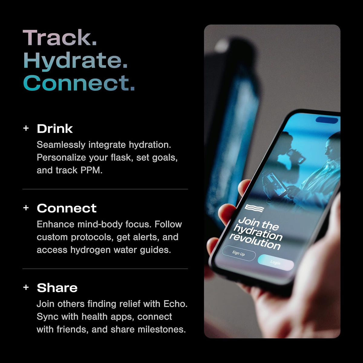 Echo Flask Hydrogen Water Bottle - Active Hydration Solution with Water Intake Tracking & LCD Touch Screen - Compact & Convenient - Transparent Hydrogen Flask - 12 oz