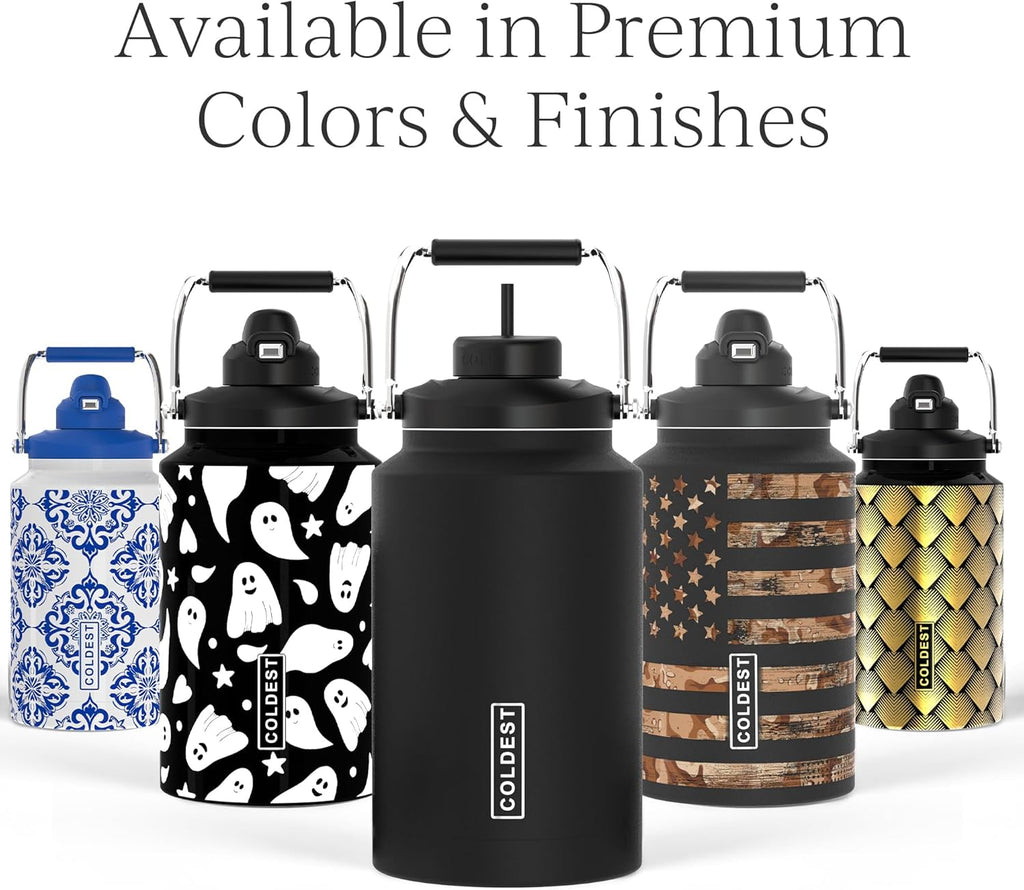Coldest 128 oz Tumbler with Handle and Straw - 100% Spill Proof Tumbler with Straw (3 Lids) - Stainless Steel Insulated Leakproof Tumblers for Women & Men - Cup Holder Friendly - 128oz (Stealth Black)