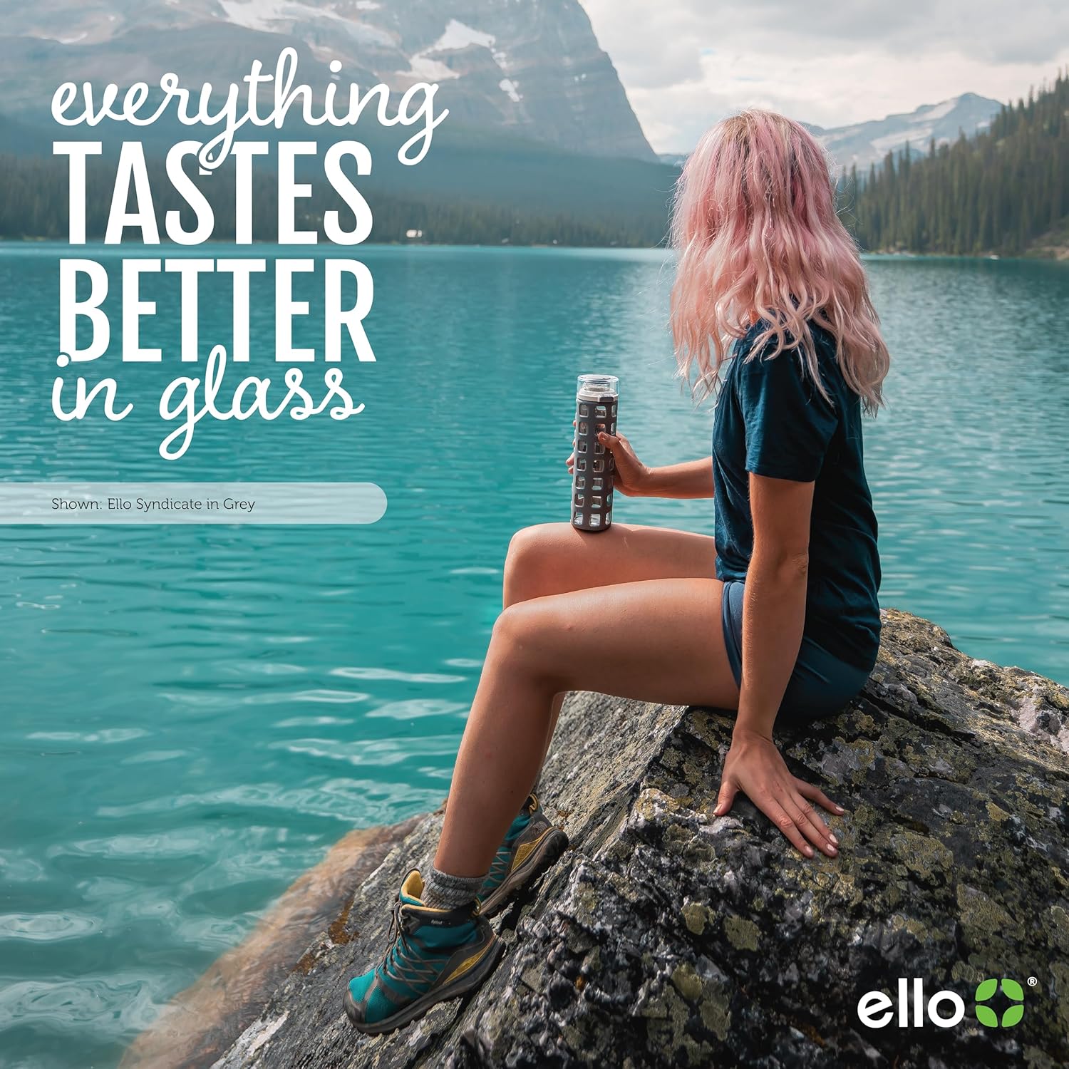 Ello Syndicate 20oz Reusable Glass Water Bottle with One-Touch Leak Proof Flip Lid and Protective Non-Slip Silicone Sleeve and Carry Loop for Coffee, Tea and Water, BPA-free, Dishwasher Safe, Pink